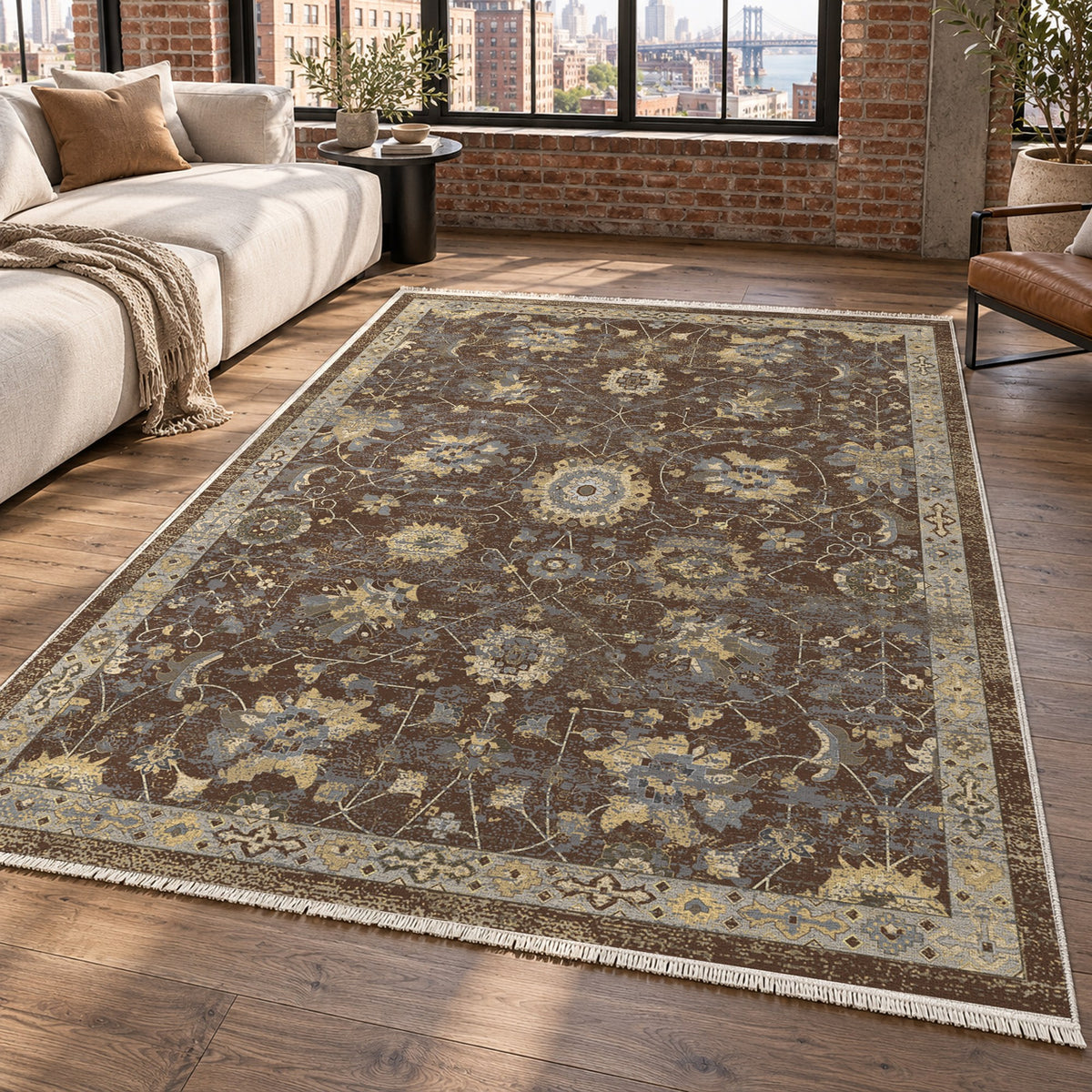 Ushak Chocolate Classic Washable Rug — new york living