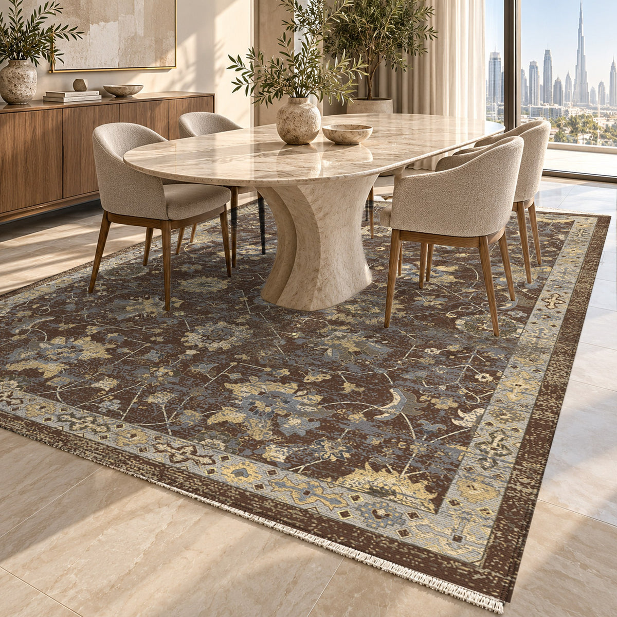 Ushak Chocolate Classic Washable Rug — dubai dining
