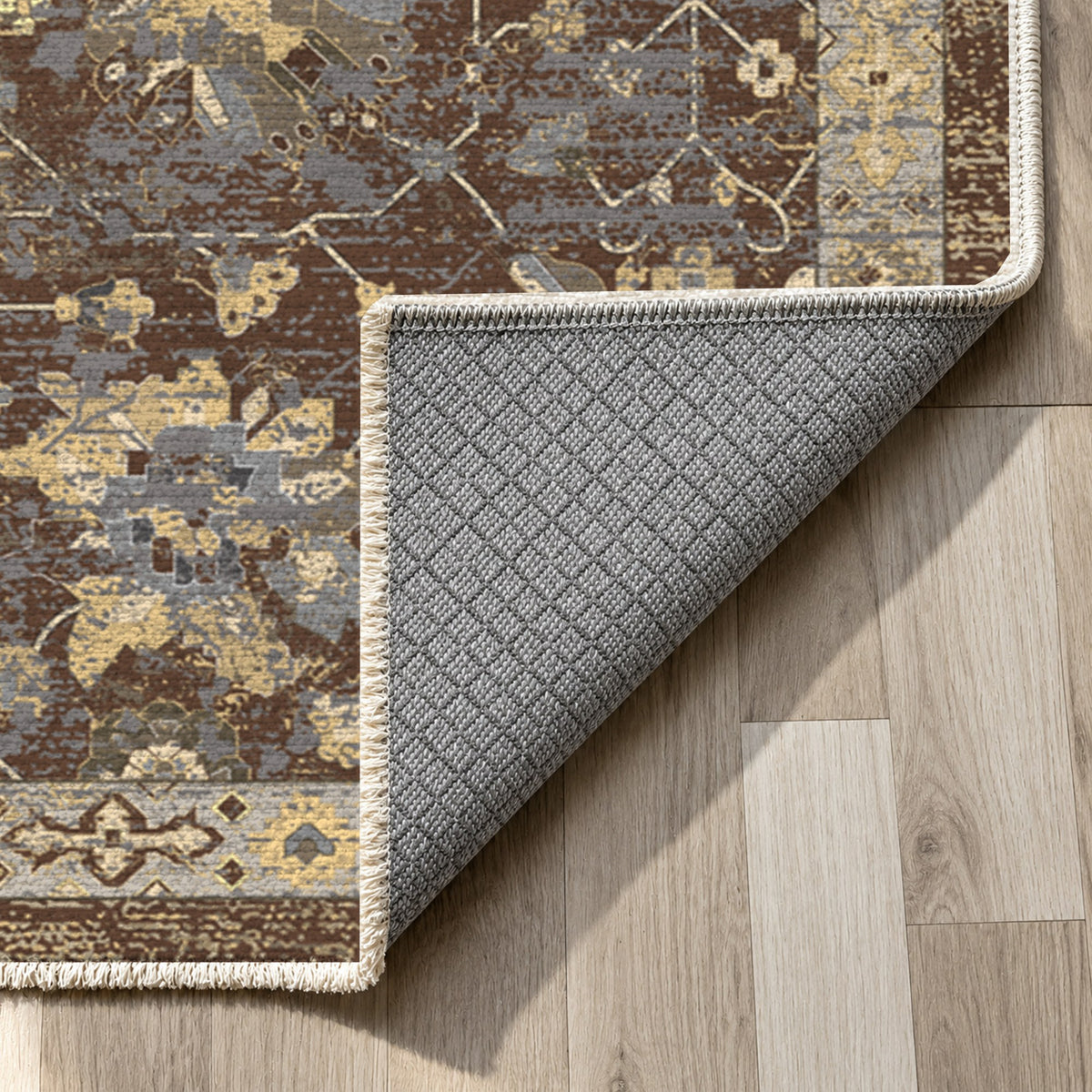 Ushak Chocolate Classic Washable Rug — backing close up