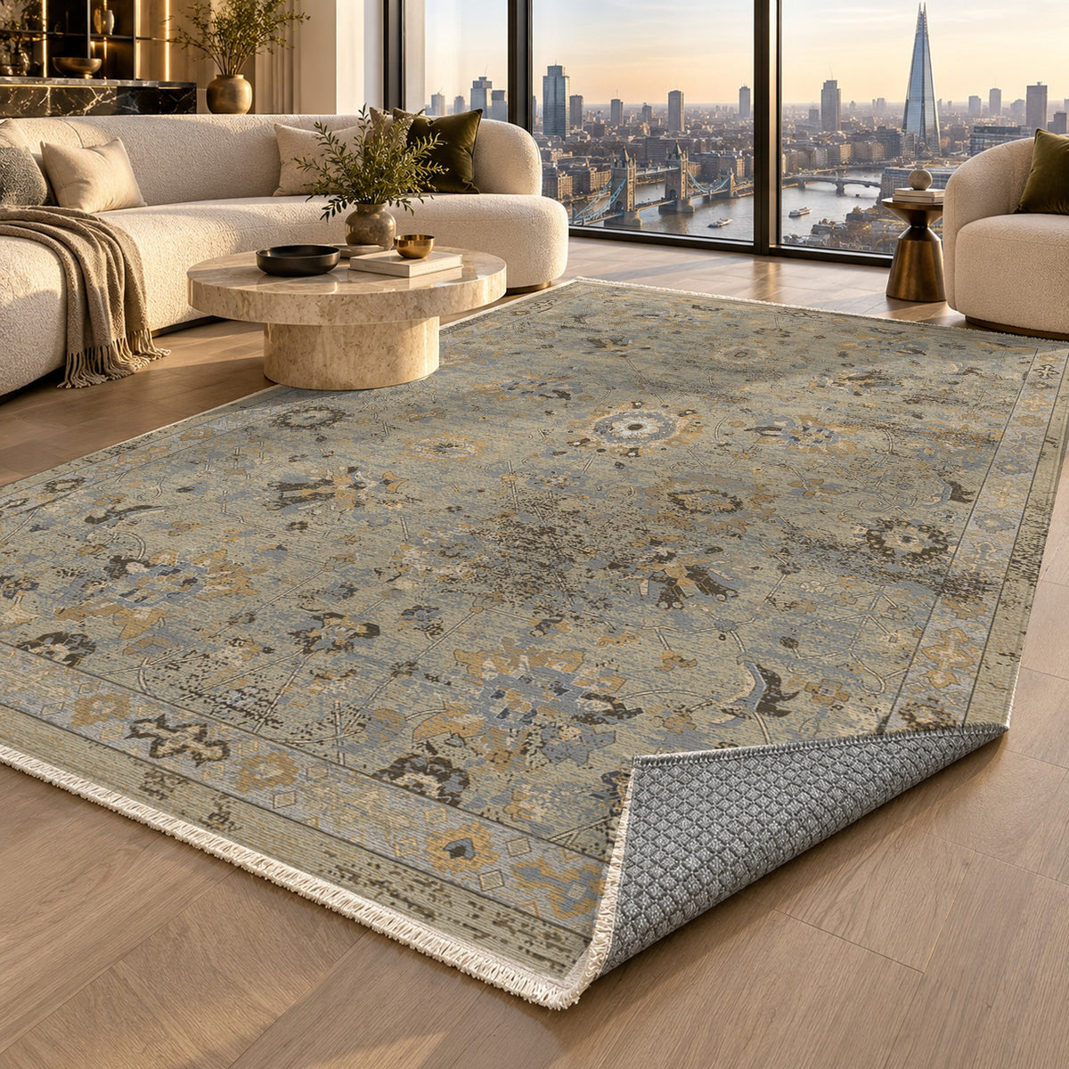Ushak Cream Classic Washable Rug — london luxury living