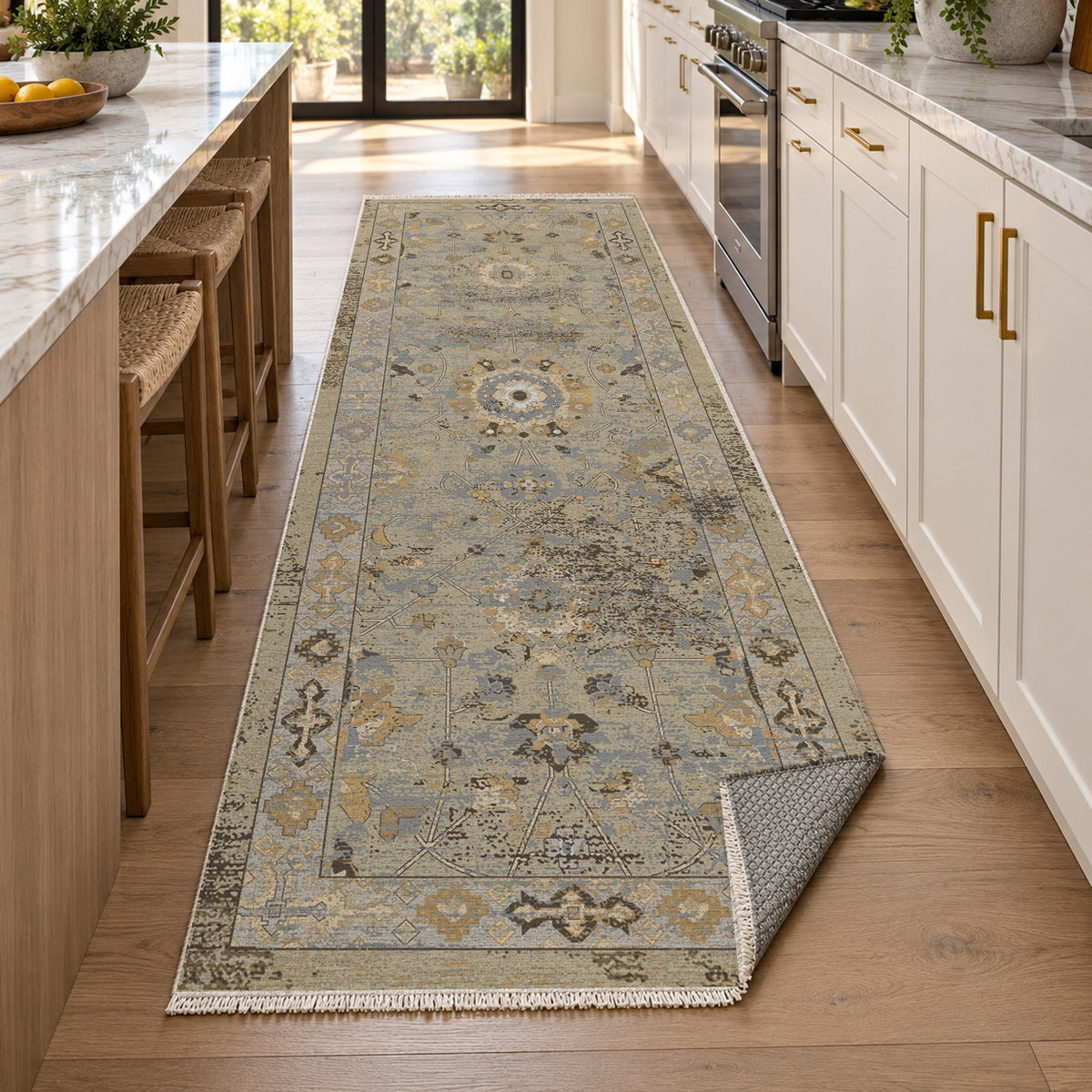 Ushak Cream Classic Washable Rug — new york kitchen runner