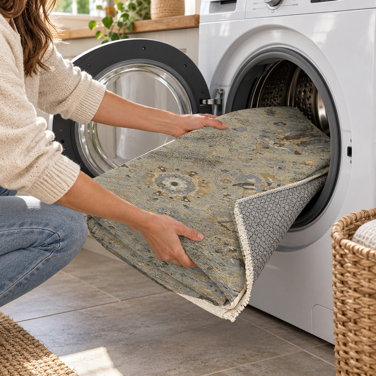 Ushak Cream Classic Washable Rug — washing machine
