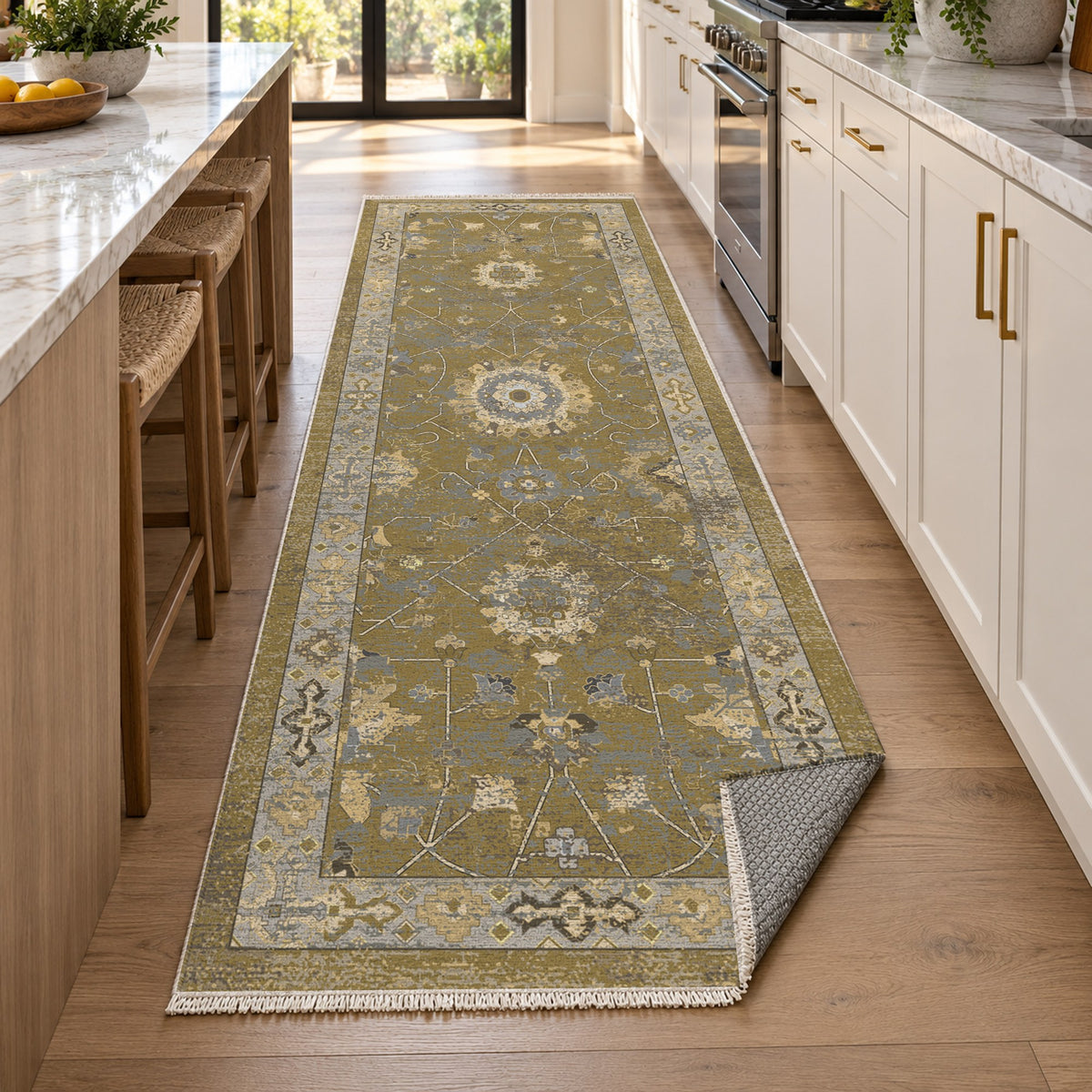 Ushak Muted Gold Classic Washable Rug — new york kitchen runner
