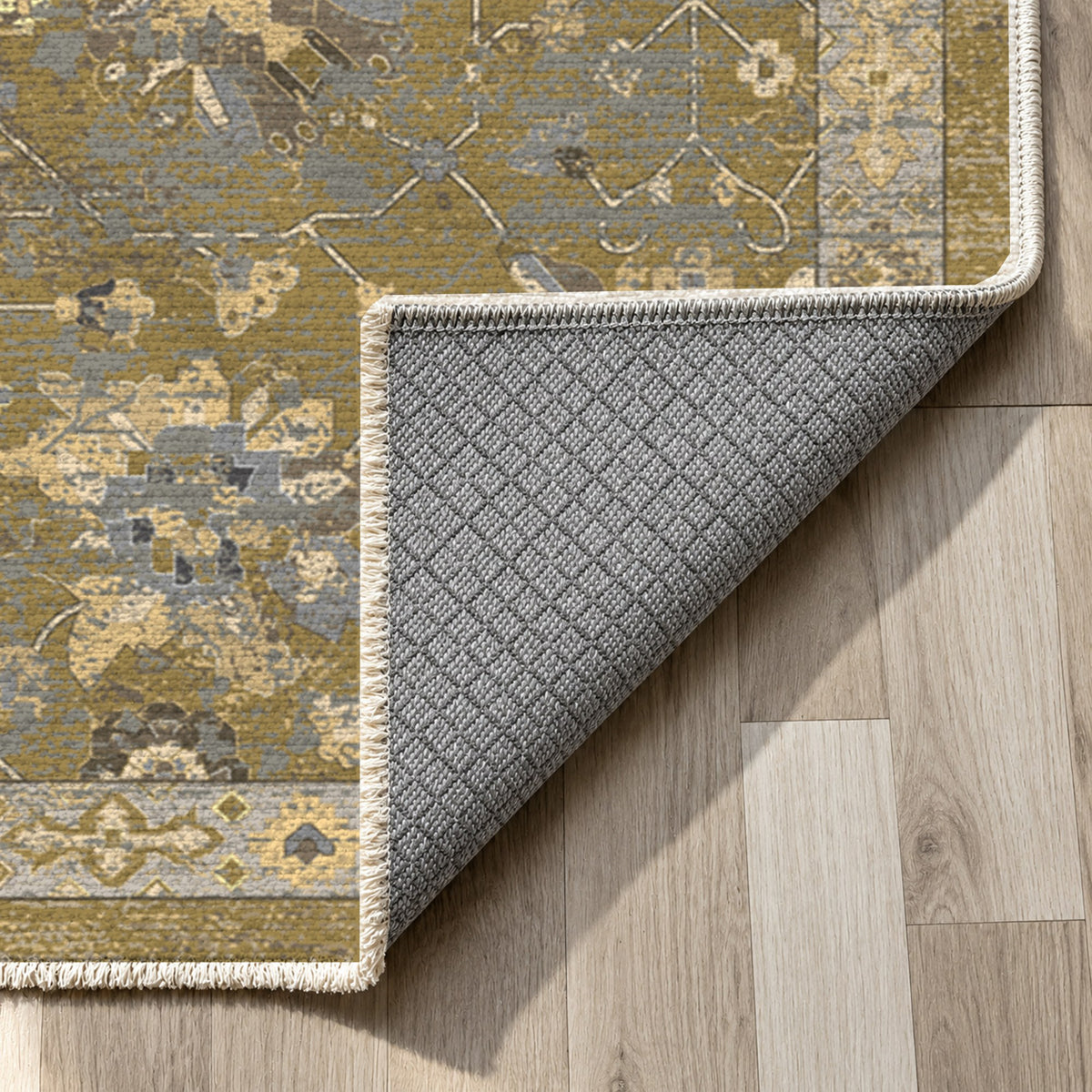 Ushak Muted Gold Classic Washable Rug — backing close up