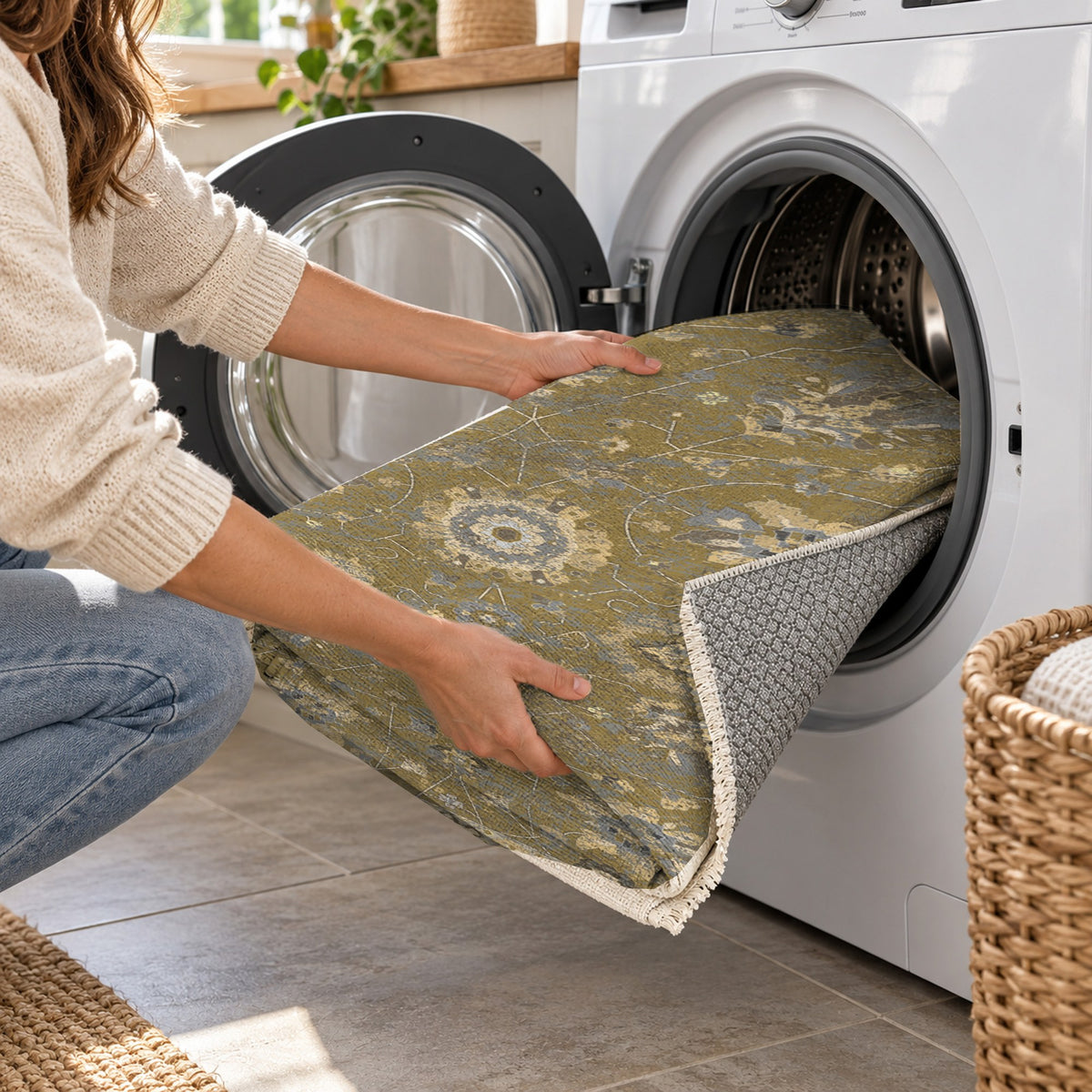 Ushak Muted Gold Classic Washable Rug — washing machine