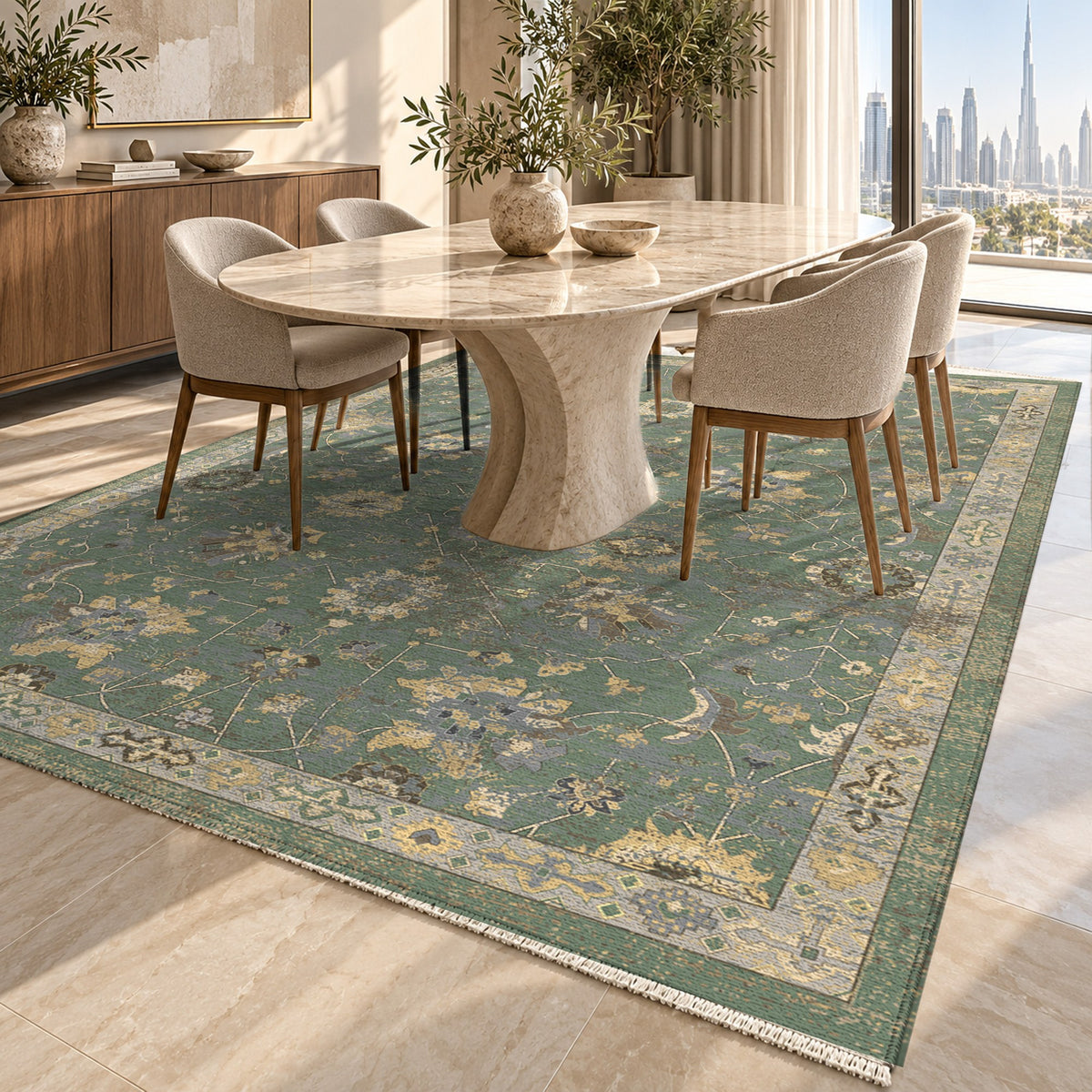 Ushak Sage Classic Washable Rug — dubai dining