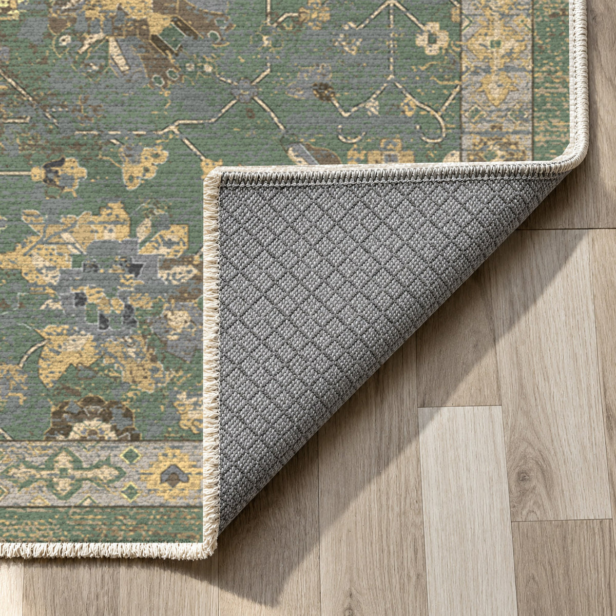 Ushak Sage Classic Washable Rug — backing close up