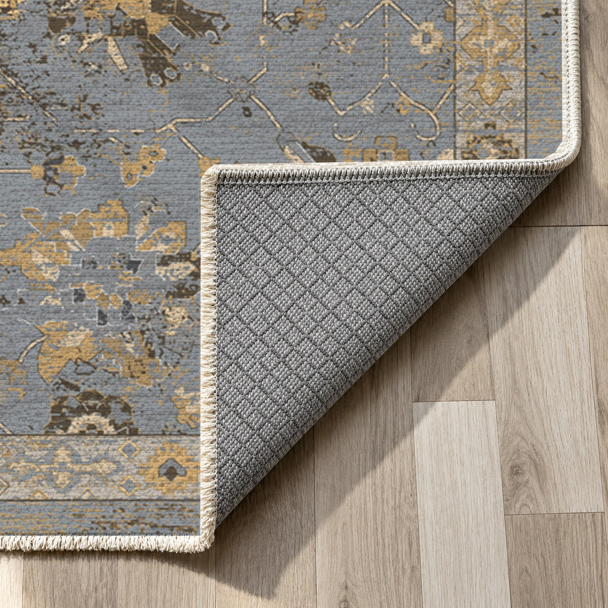 Ushak Silver Grey Classic Washable Rug — backing close up