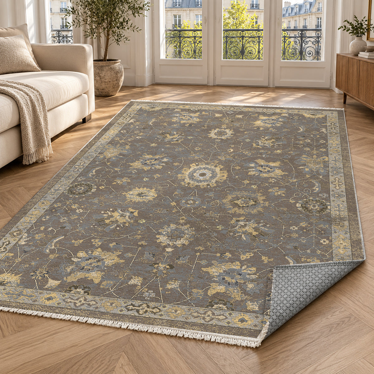 Ushak Taupe Classic Washable Rug — paris living