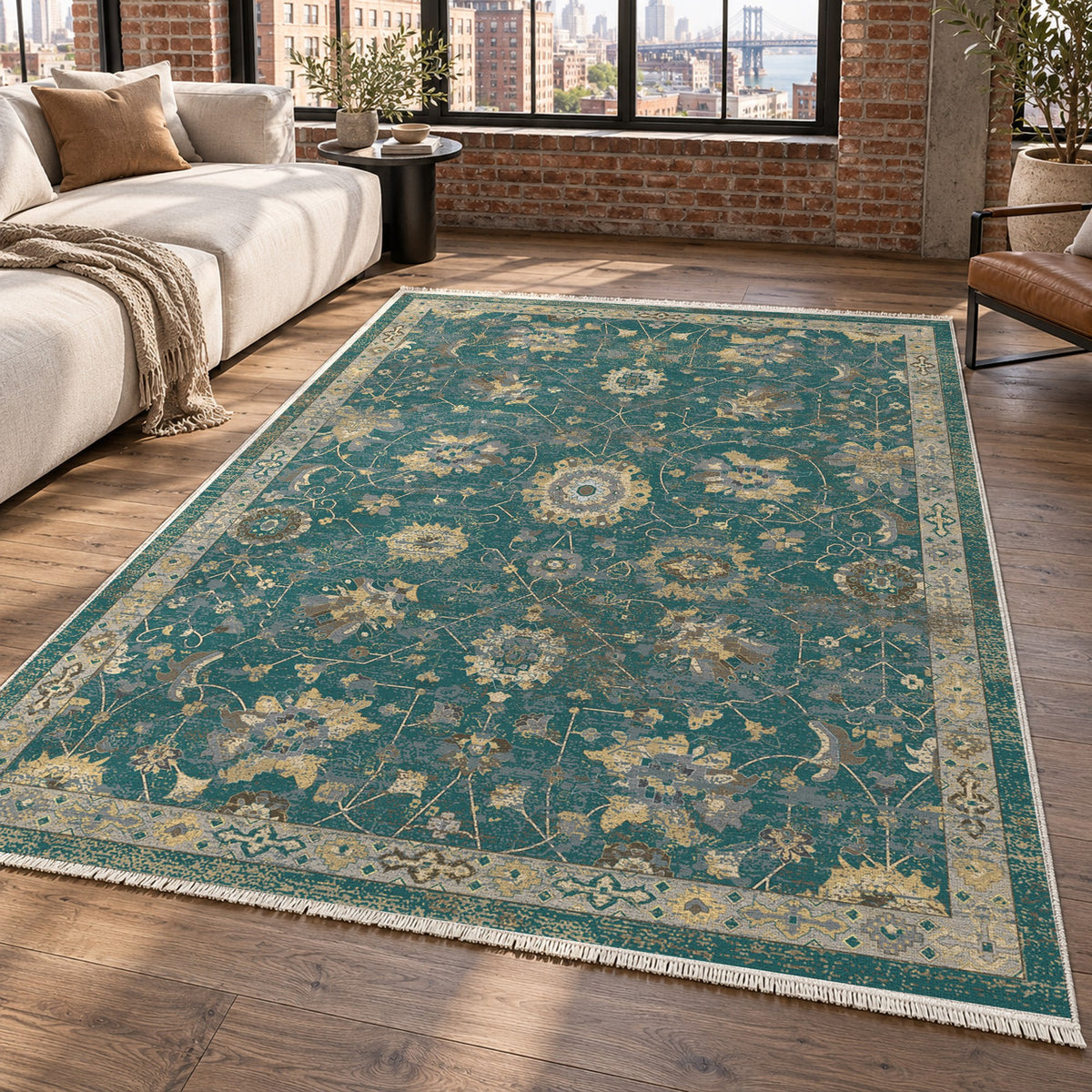 Ushak Teal Classic Washable Rug — new york living