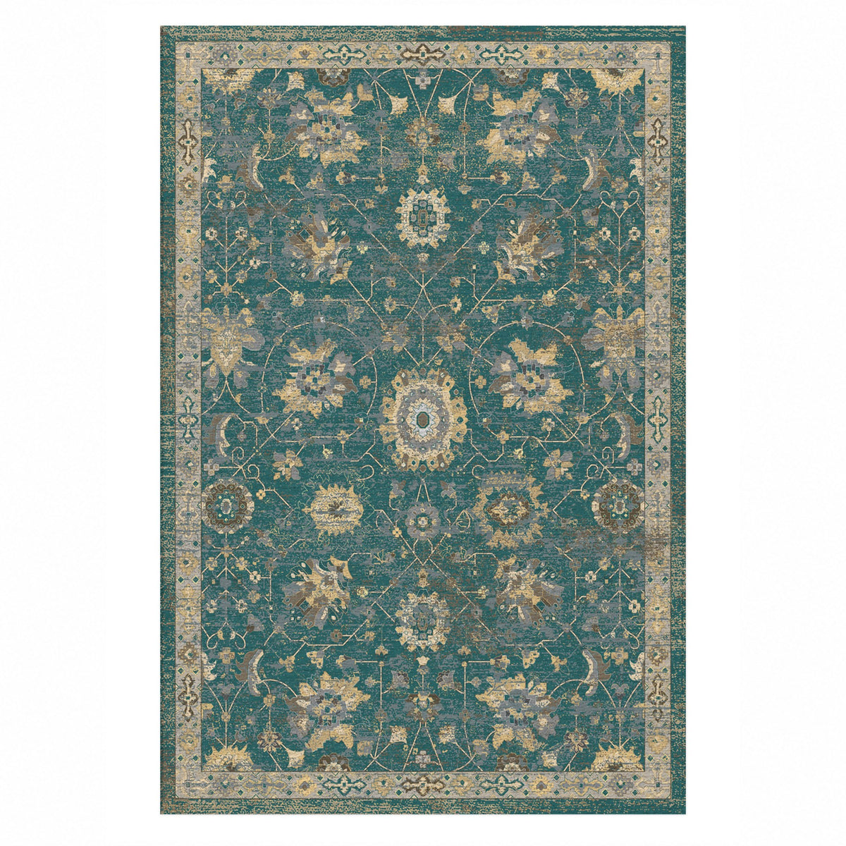Ushak Teal Classic Washable Rug — top view
