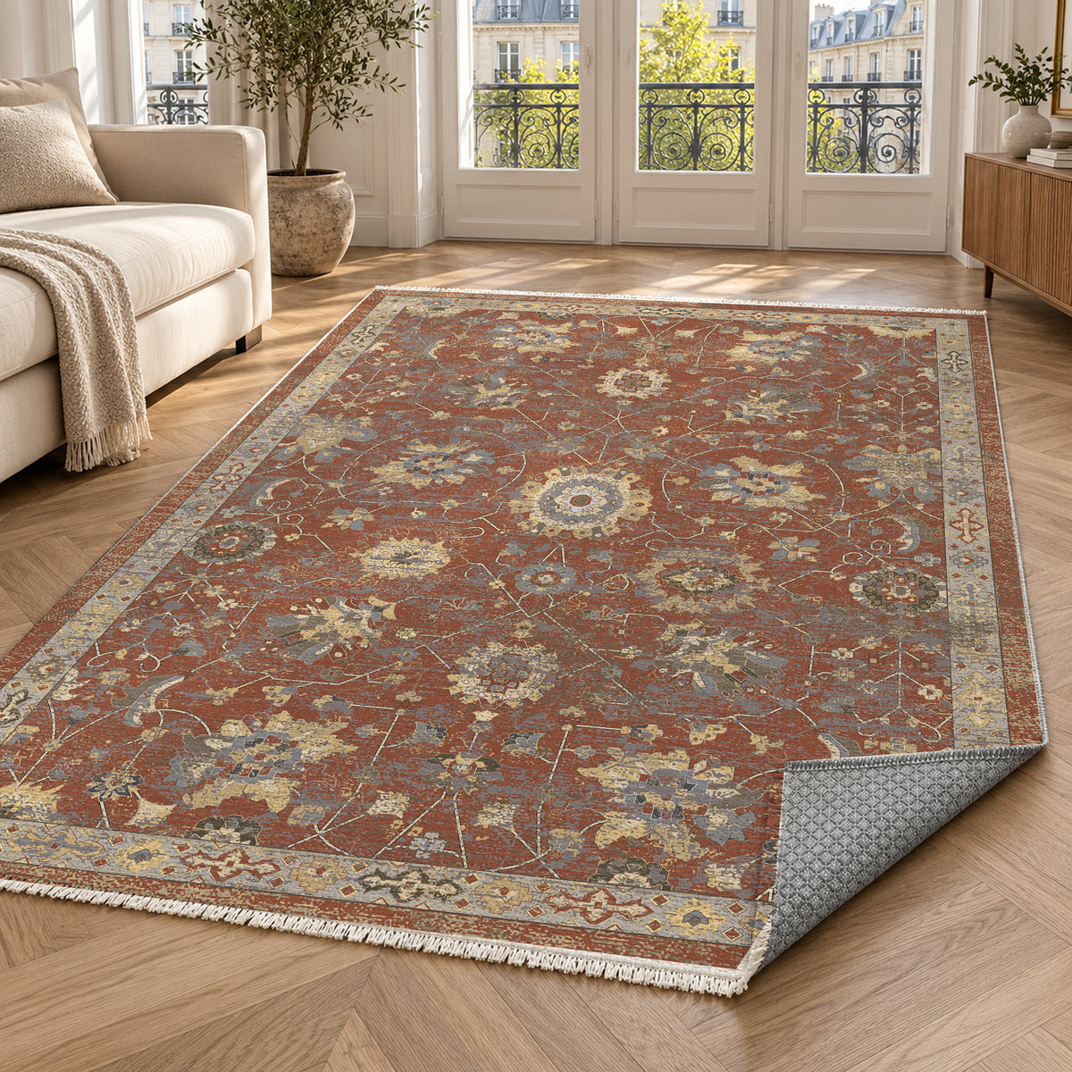 Ushak Terracotta Classic Washable Rug — paris living