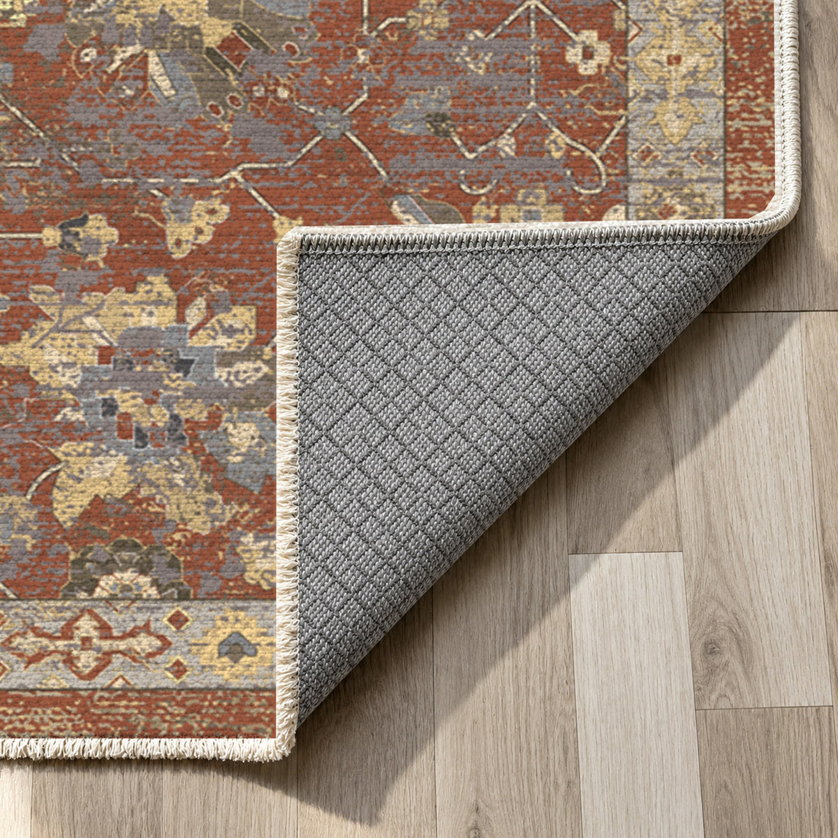 Ushak Terracotta Classic Washable Rug — backing close up