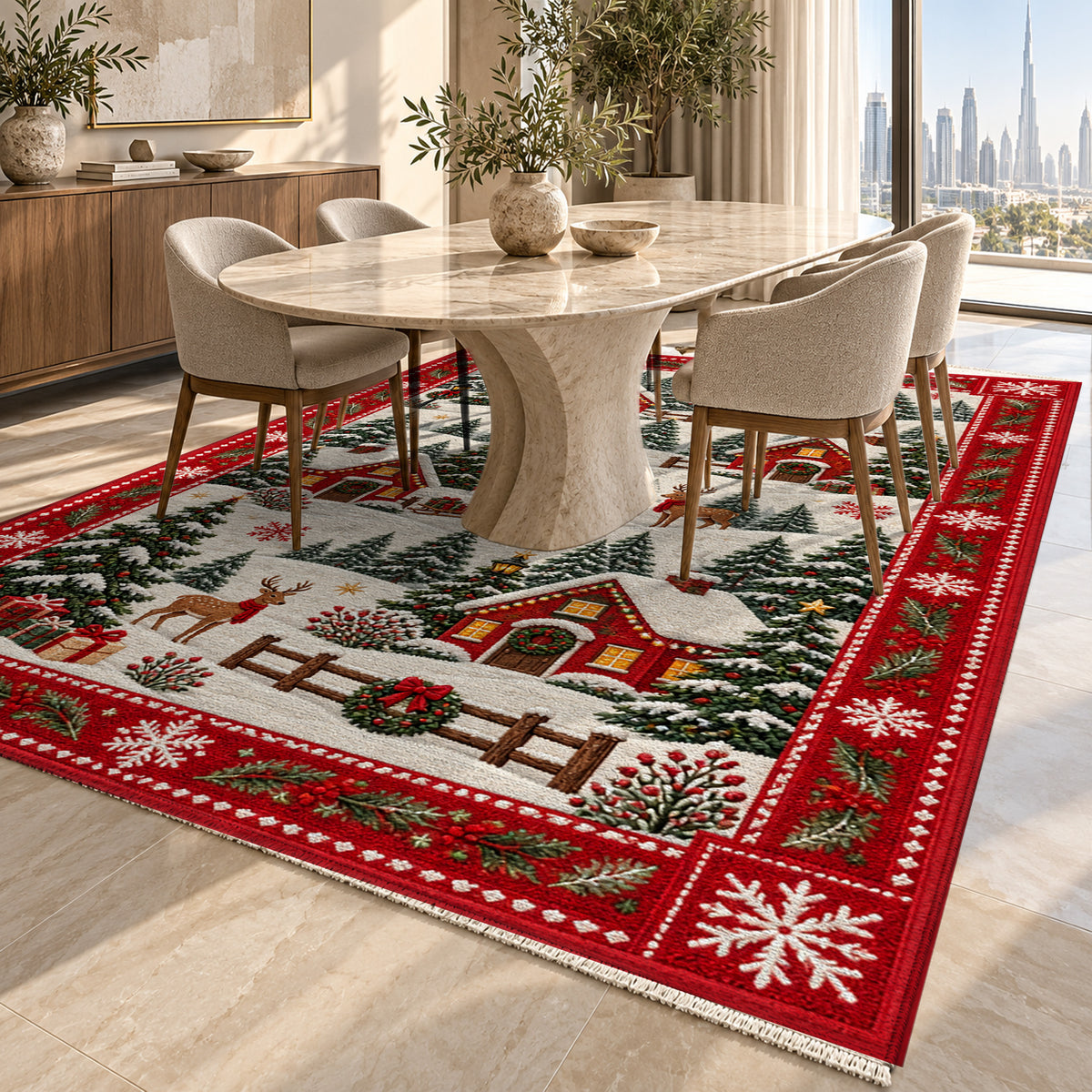 Village Crimson Washable Rug — dubai dining