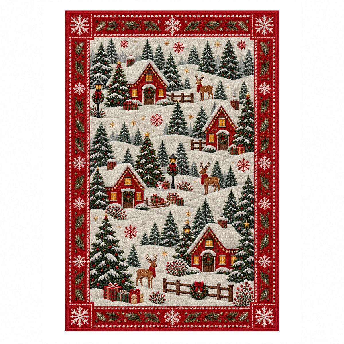 Village Crimson Washable Rug — top view