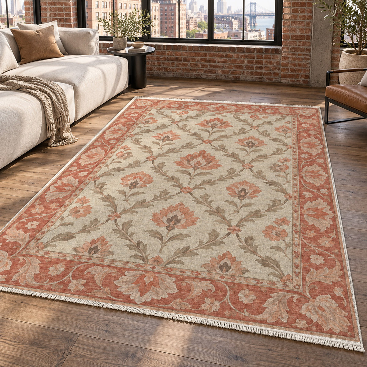 Vine Lattice Coral Sand Classic Washable Rug — new york living