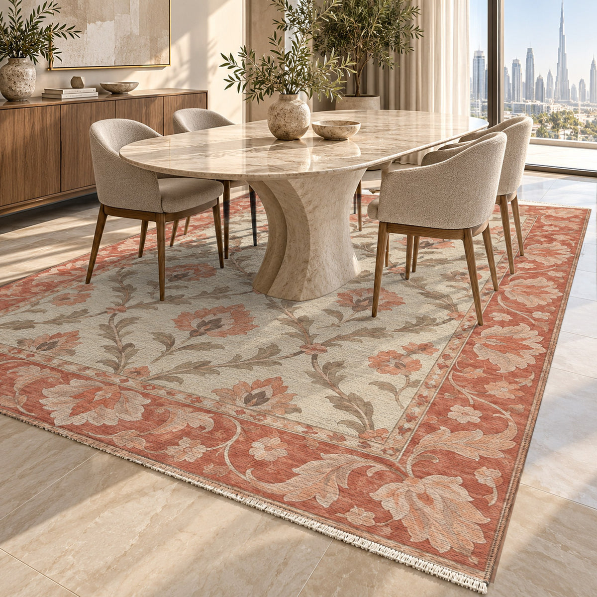 Vine Lattice Coral Sand Classic Washable Rug — dubai dining