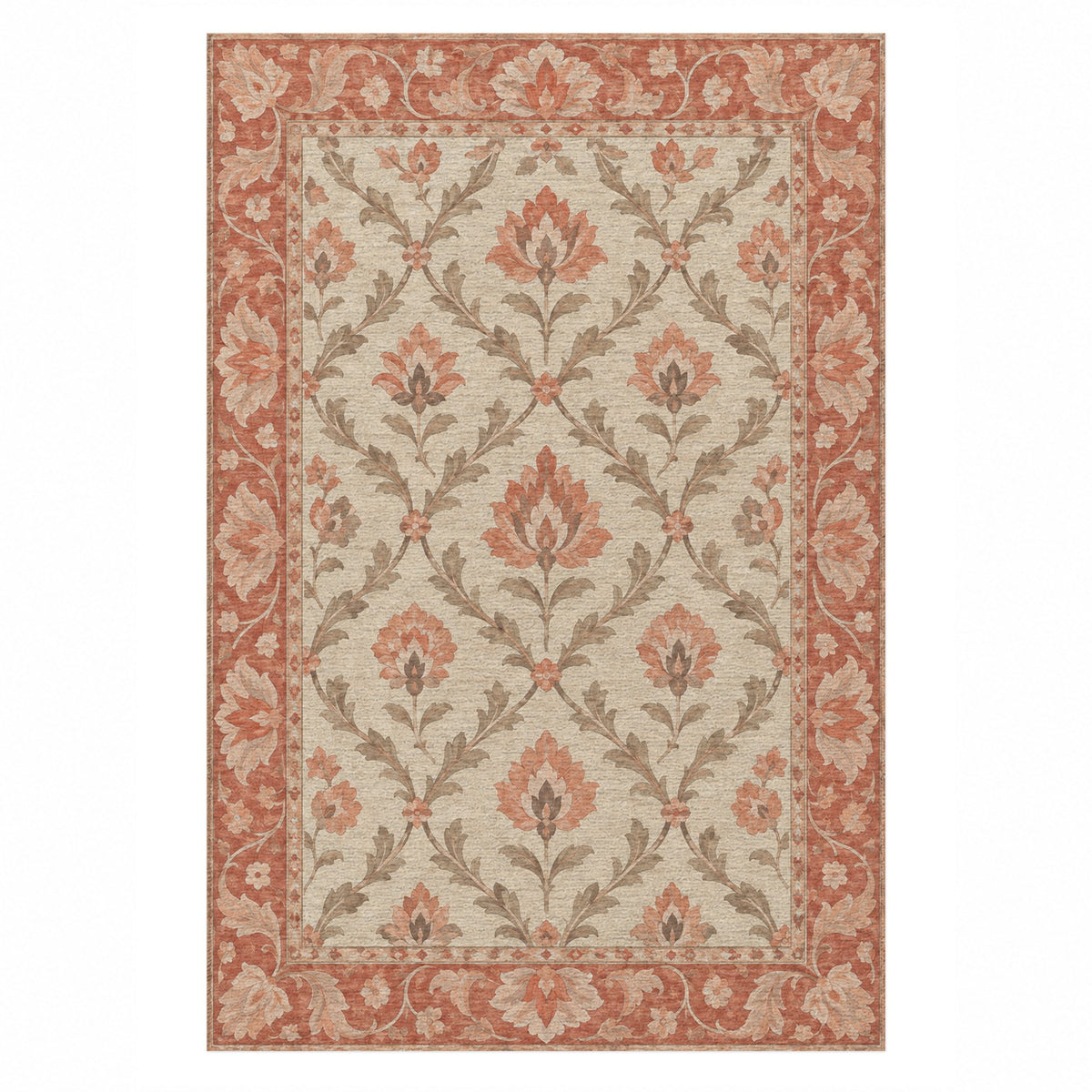 Vine Lattice Coral Sand Classic Washable Rug — top view