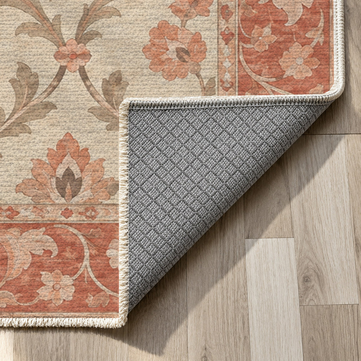 Vine Lattice Coral Sand Classic Washable Rug — backing close up