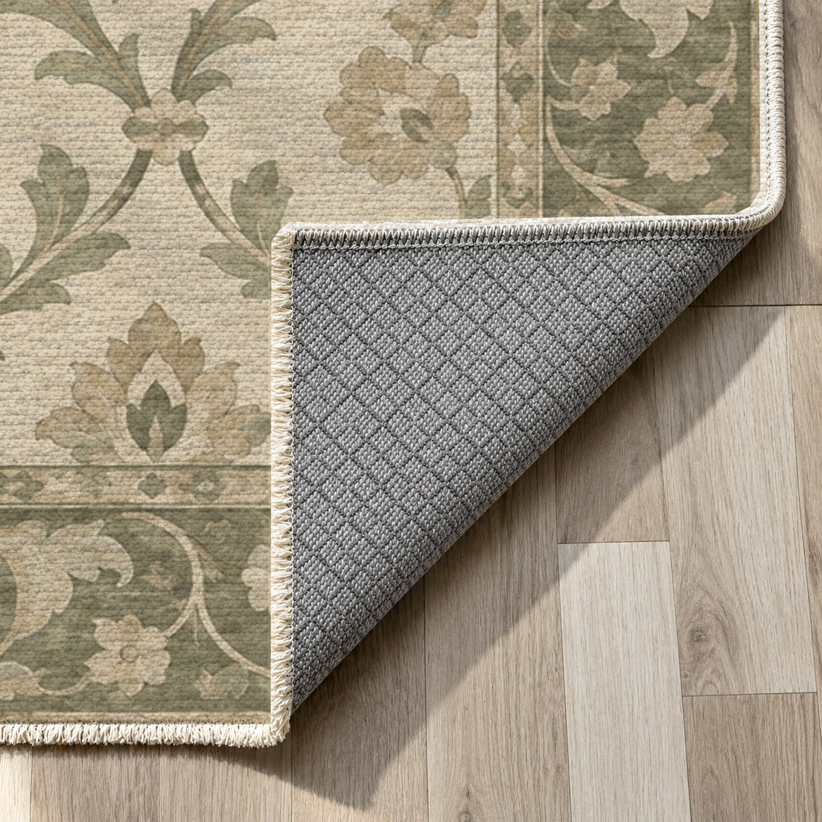 Vine Lattice Sage Cream Classic Washable Rug — backing close up