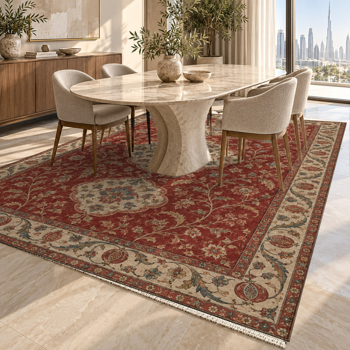 Vintage Bloom Red Washable Rug — dubai dining