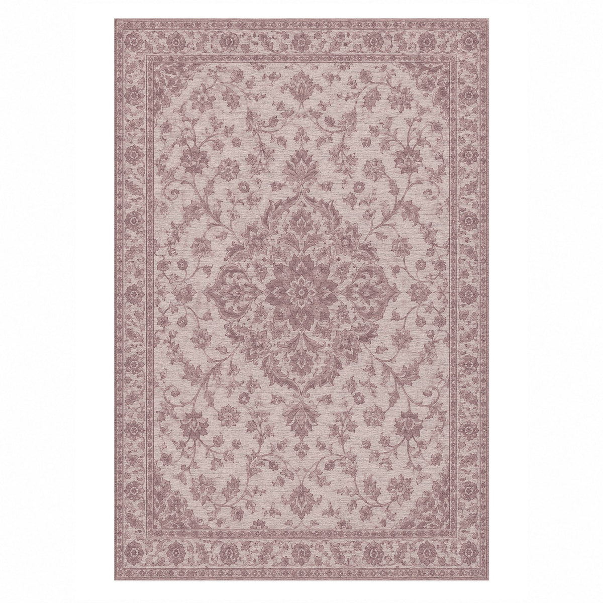 Vintage Botanical Blush Taupe Washable Rug — top view
