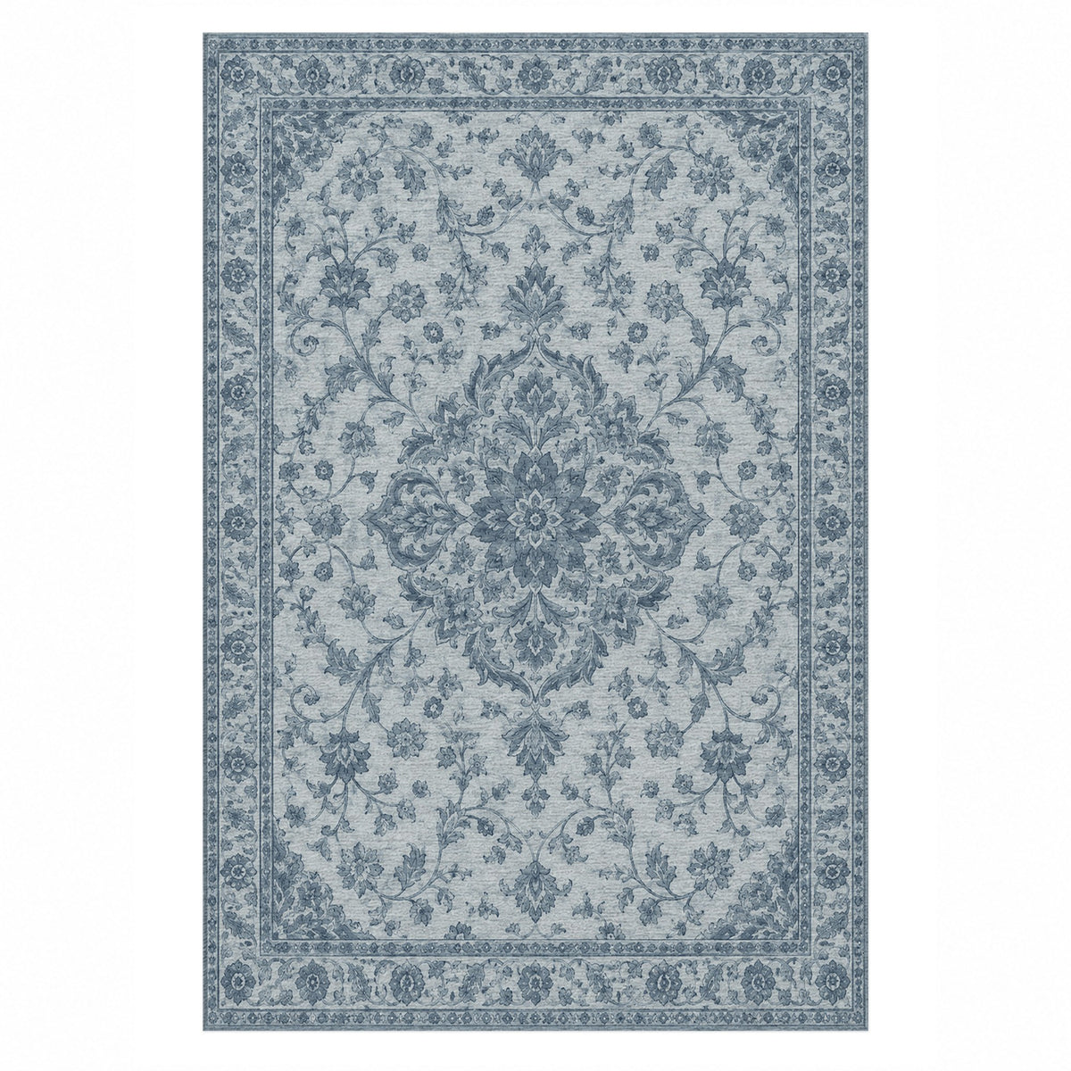 Vintage Botanical Navy Pearl Washable Rug — top view