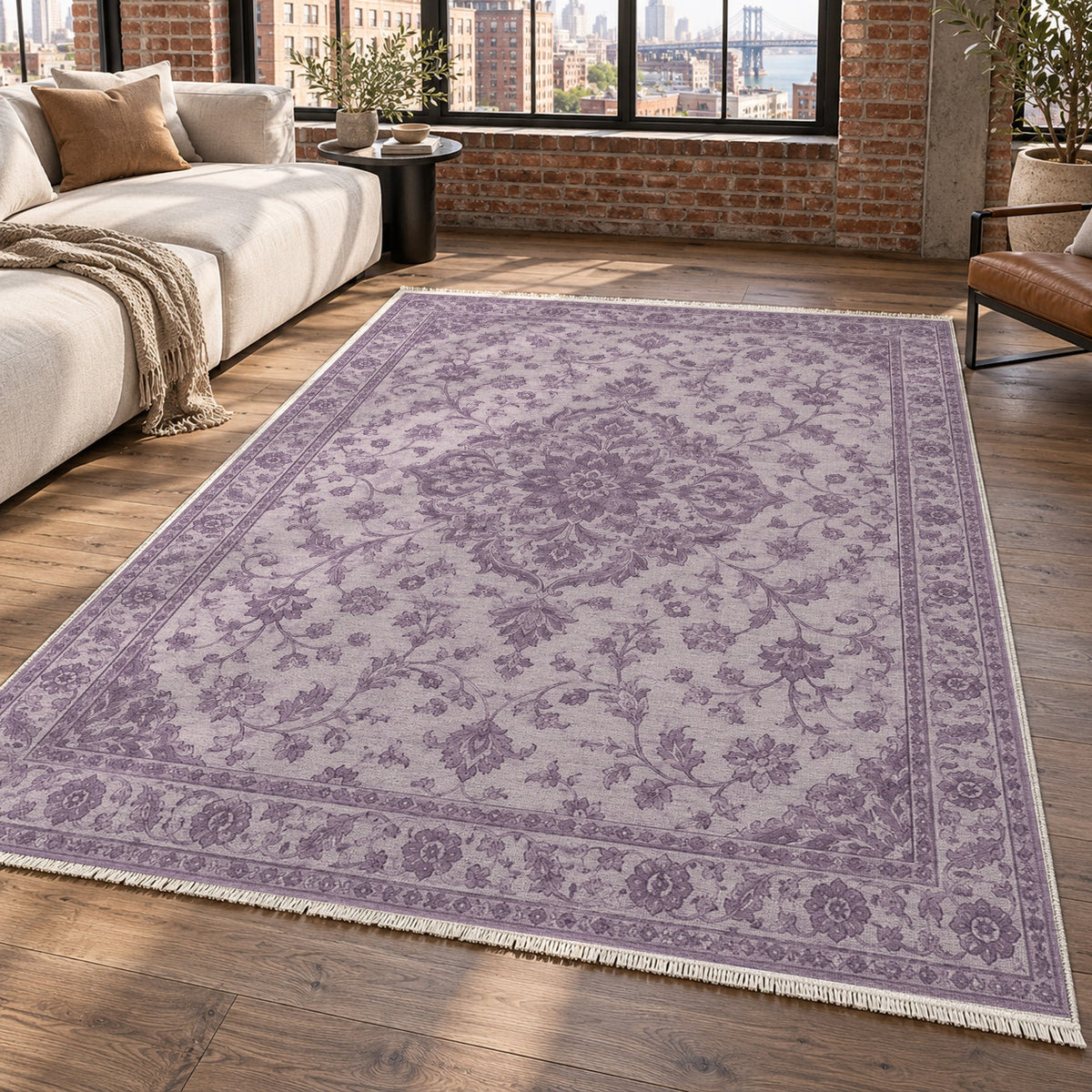 Vintage Botanical Plum Sand Washable Rug — new york living