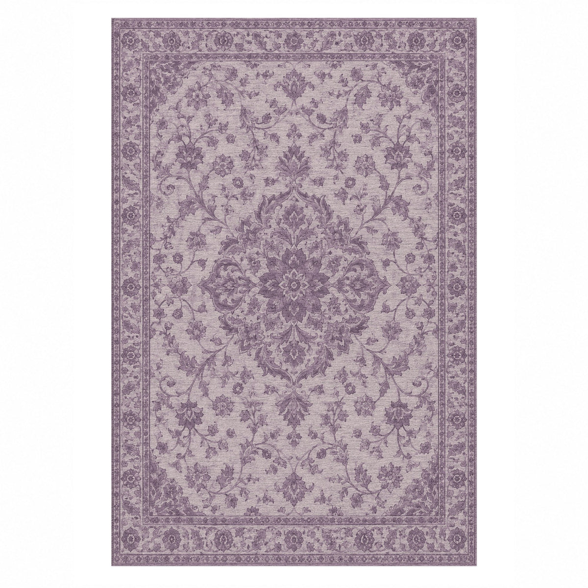 Vintage Botanical Plum Sand Washable Rug — top view