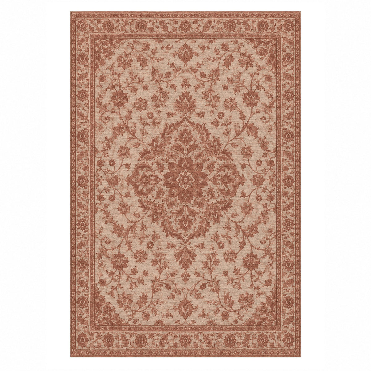 Vintage Botanical Rust Cream Washable Rug — top view