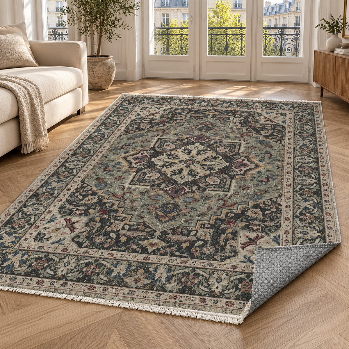 Vintage Heriz Black Washable Rug — paris living