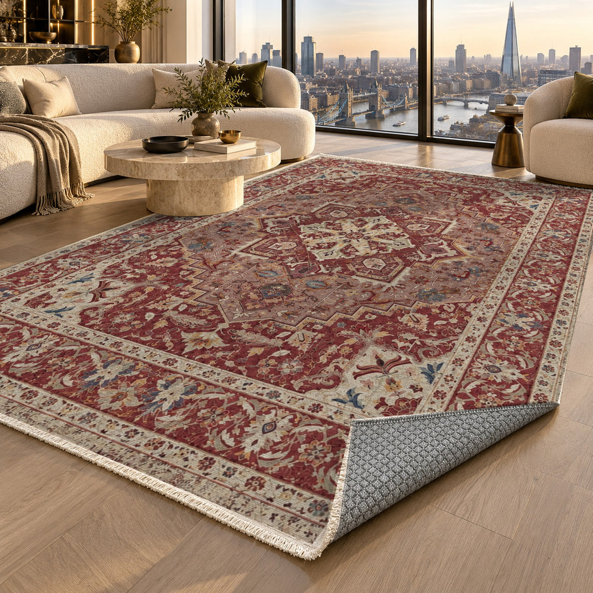 Vintage Heriz Red Washable Rug — london luxury living