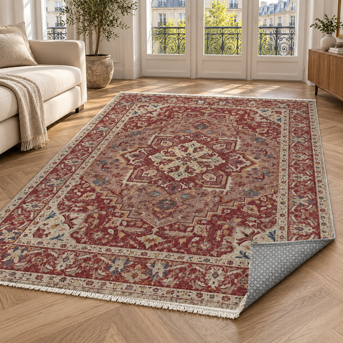 Vintage Heriz Red Washable Rug — paris living