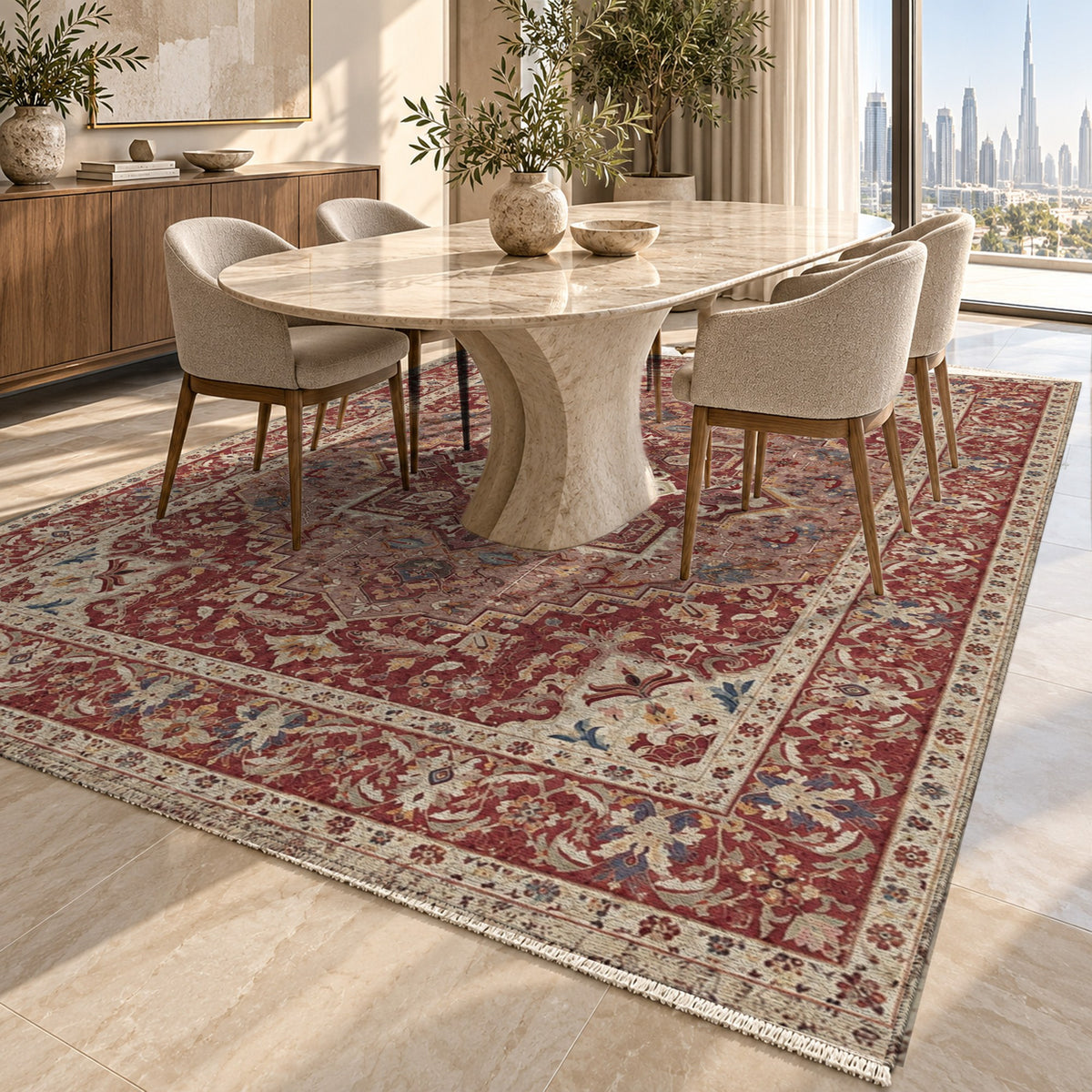 Vintage Heriz Red Washable Rug — dubai dining