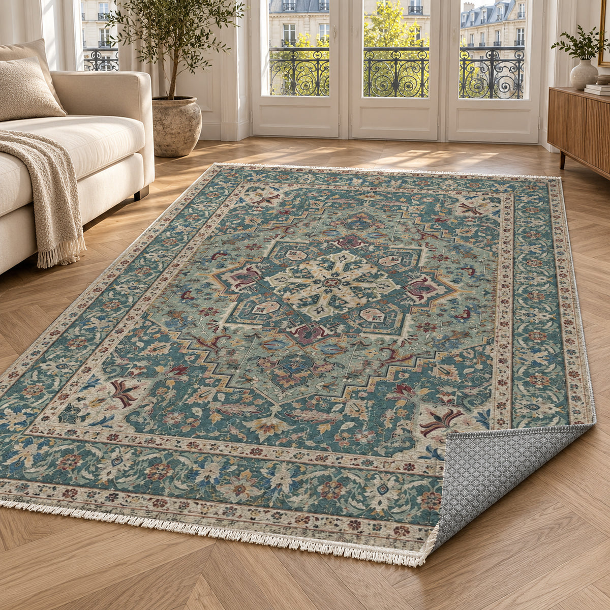 Vintage Heriz Turquoise Washable Rug — paris living