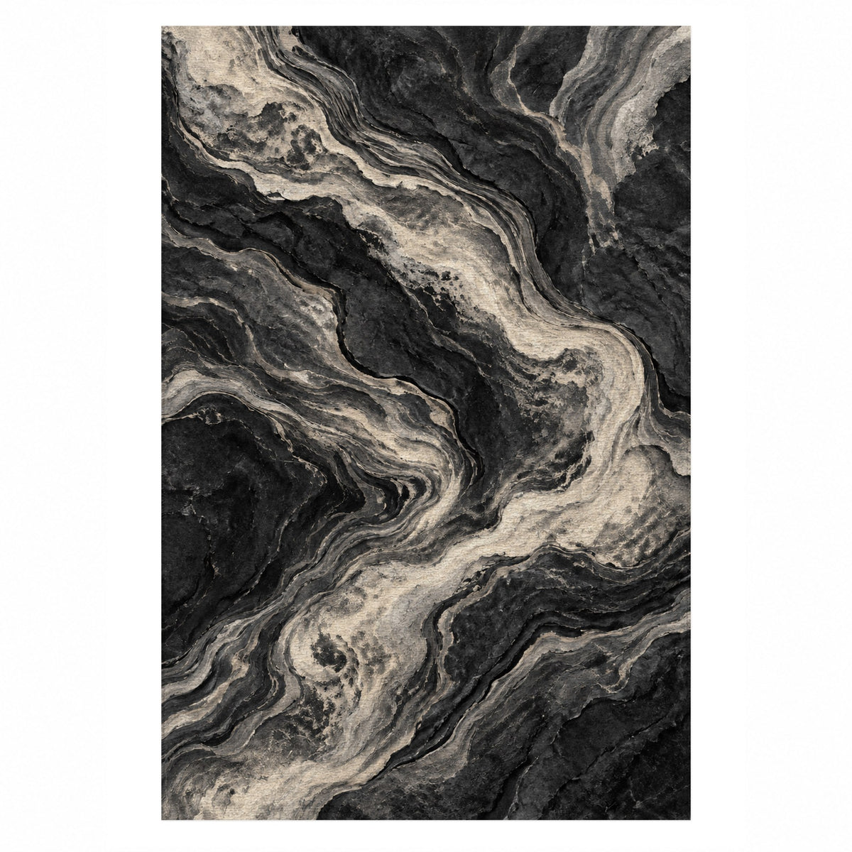 Volcanic Flow Charcoal Abstract Washable Rug — top view