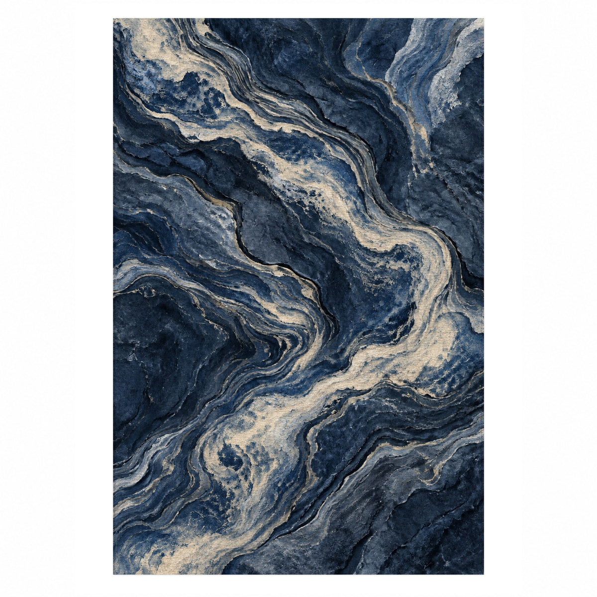 Volcanic Flow Indigo Abstract Washable Rug — top view