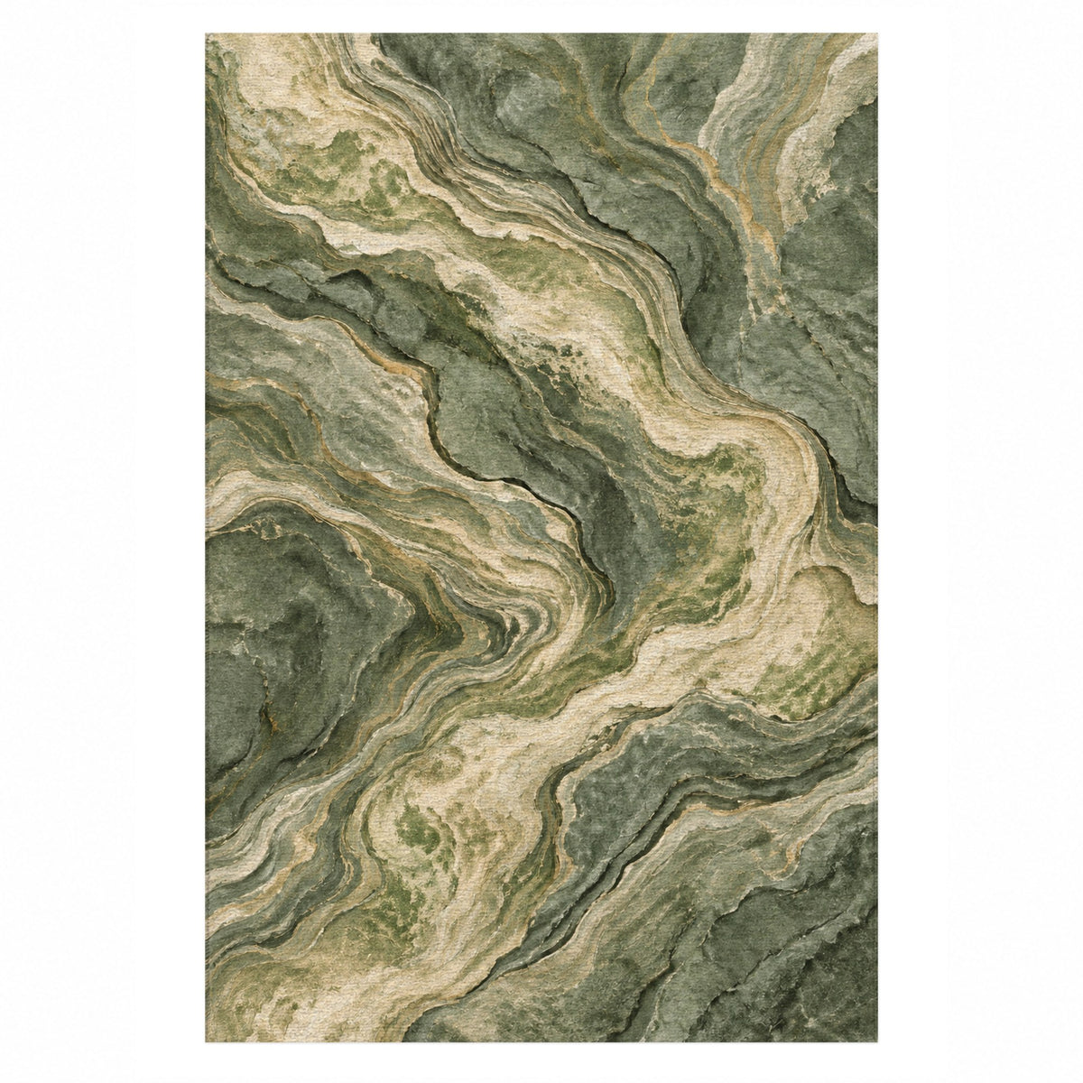 Volcanic Flow Sage Abstract Washable Rug — top view