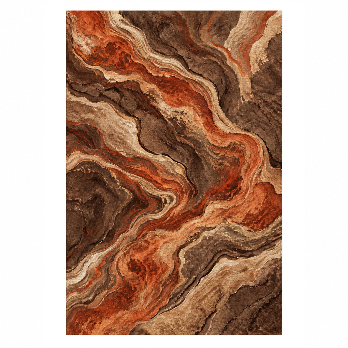 Volcanic Flow Terracotta Abstract Washable Rug — top view