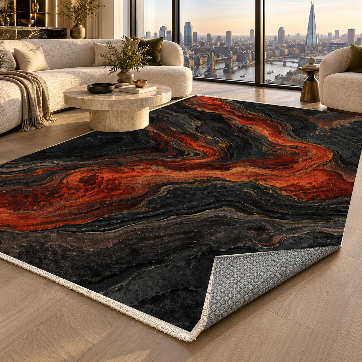 Volcanic Flow Abstract Washable Rug — london luxury living