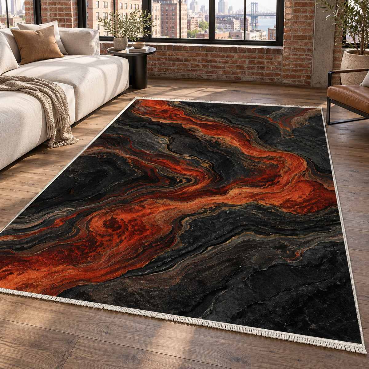Volcanic Flow Abstract Washable Rug — new york living