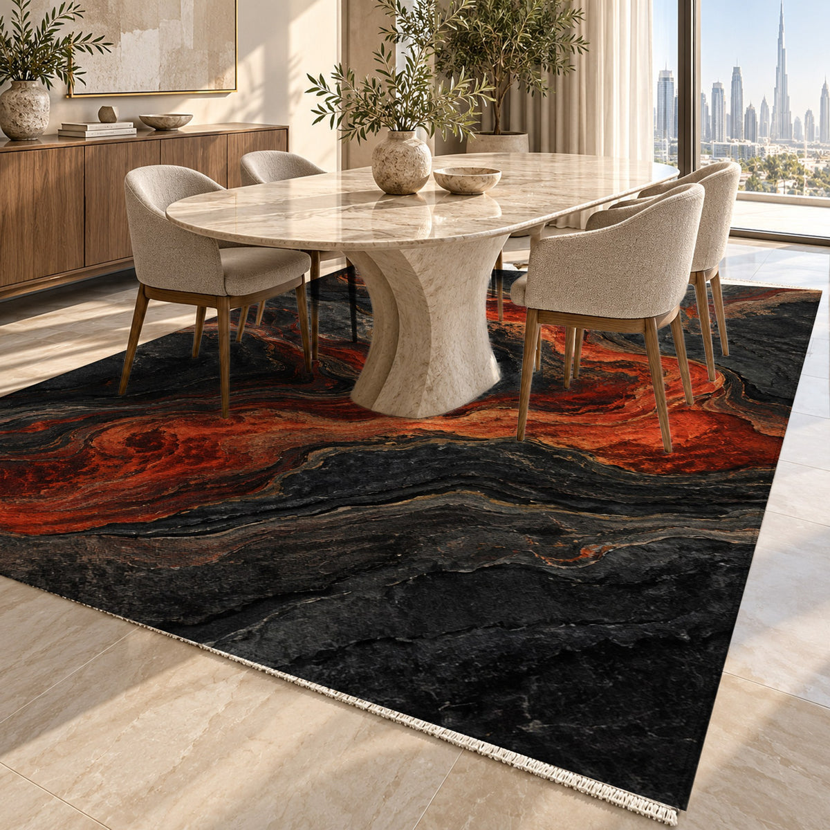 Volcanic Flow Abstract Washable Rug — dubai dining