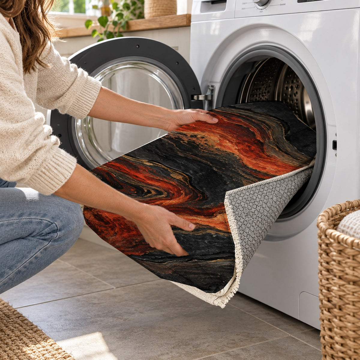Volcanic Flow Abstract Washable Rug — washing machine
