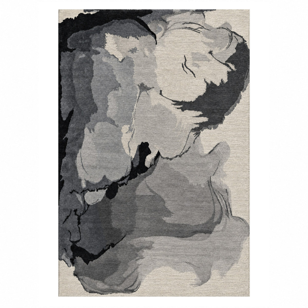 Watercolour Monochrome Stone Abstract Washable Rug — top view