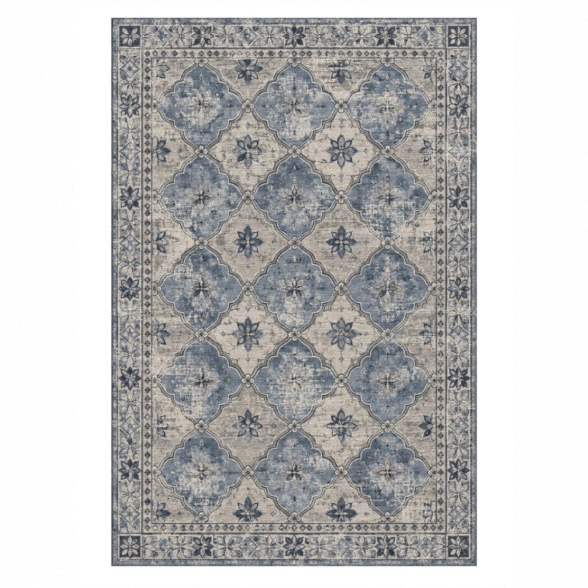 Weathered Mosaic Slate Blue Vintage Washable Rug — top view