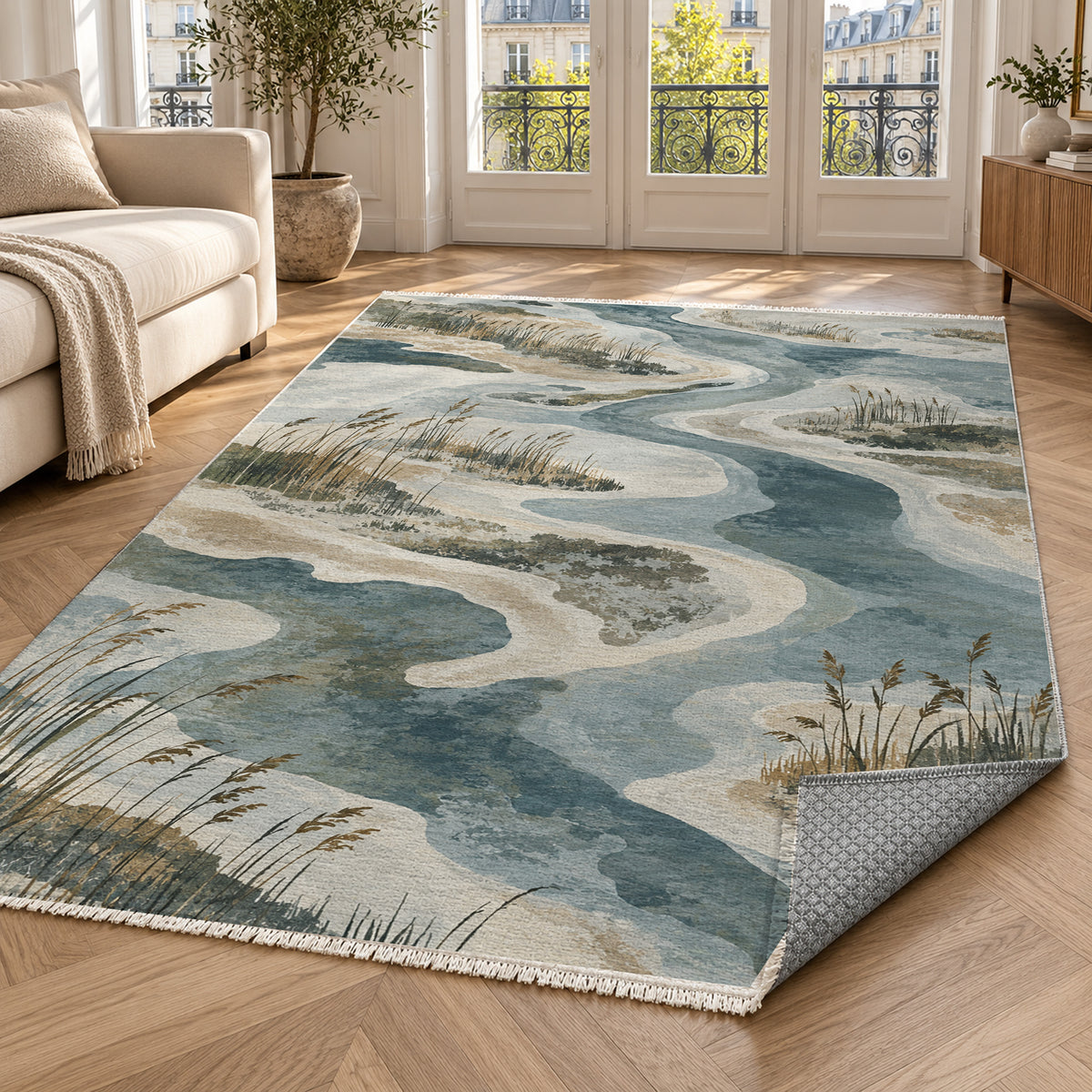 Wetland Reeds Abstract Washable Rug — paris living