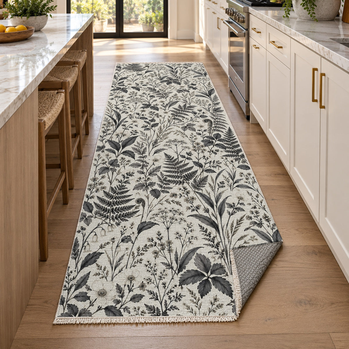 Wildflower Clearing Charcoal Floral Washable Rug — new york kitchen runner