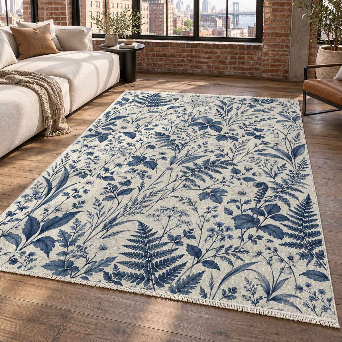 Wildflower Clearing Indigo Floral Washable Rug — new york living