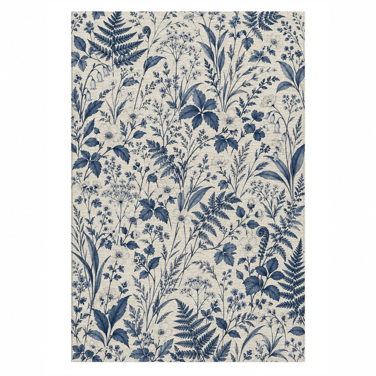 Wildflower Clearing Indigo Floral Washable Rug — top view