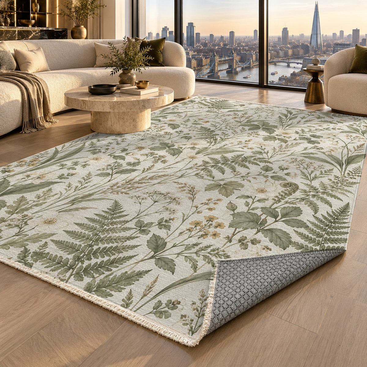 Wildflower Clearing Sage Floral Washable Rug — london luxury living